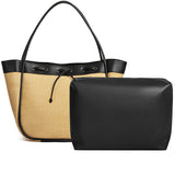 Black Handle Fashionable Straw Hobo Bag - Large Summer Tote
