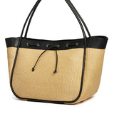 Black Handle Fashionable Straw Hobo Bag - Large Summer Tote