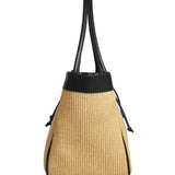 Black Handle Fashionable Straw Hobo Bag - Large Summer Tote