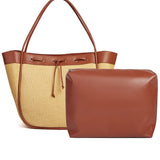 Brown Handle Fashionable Straw Hobo Bag - Large Summer Tote