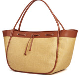 Brown Handle Fashionable Straw Hobo Bag - Large Summer Tote