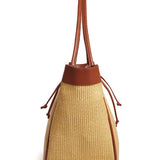 Brown Handle Fashionable Straw Hobo Bag - Large Summer Tote