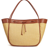 Brown Handle Fashionable Straw Hobo Bag - Large Summer Tote