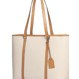Beige & Brown Large Leather Tote - Elegant & Spacious