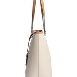 Beige & Brown Large Leather Tote - Elegant & Spacious