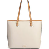Beige & Brown Large Leather Tote - Elegant & Spacious