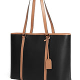 Black & Dark Brown Large Leather Tote - Elegant & Spacious