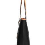 Black & Dark Brown Large Leather Tote - Elegant & Spacious