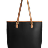 Black & Dark Brown Large Leather Tote - Elegant & Spacious