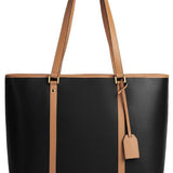 Black & Dark Brown Large Leather Tote - Elegant & Spacious