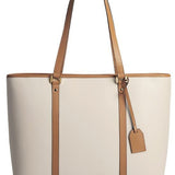 Beige & Brown Large Leather Tote - Elegant & Spacious