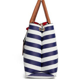 Blue Striped Genuine Leather Tote Bag - Spacious & Stylish