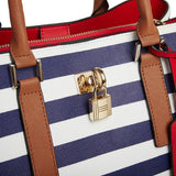 Blue Striped Genuine Leather Tote Bag - Spacious & Stylish