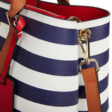 Blue Striped Genuine Leather Tote Bag - Spacious & Stylish