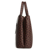 Coffee & Brown Print Leather Tote - Large Handbag with Handles