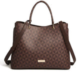 Coffee & Brown Print Leather Tote - Large Handbag with Handles