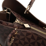 Coffee & Brown Print Leather Tote - Large Handbag with Handles