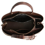 Coffee & Brown Print Leather Tote - Large Handbag with Handles