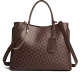 Coffee & Brown Print Leather Tote - Large Handbag with Handles