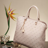 Beige Large Leather Tote - Work & Travel Shoulder Bag