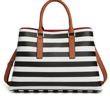Black Striped Genuine Leather Tote Bag - Spacious & Stylish