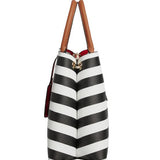 Black Striped Genuine Leather Tote Bag - Spacious & Stylish