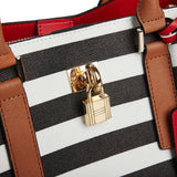 Black Striped Genuine Leather Tote Bag - Spacious & Stylish