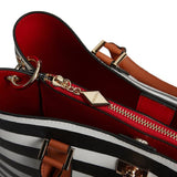 Black Striped Genuine Leather Tote Bag - Spacious & Stylish