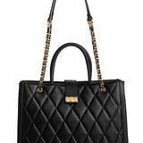 Black Genuine Leather Crossbody Bag - Chain Sling Shoulder Purse