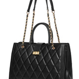 Black Genuine Leather Crossbody Bag - Chain Sling Shoulder Purse