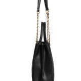 Black Genuine Leather Crossbody Bag - Chain Sling Shoulder Purse