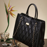 Black Genuine Leather Crossbody Bag - Chain Sling Shoulder Purse