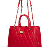 Red Genuine Leather Crossbody Bag - Chain Sling Shoulder Purse
