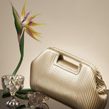 Gold Faux Leather Clutch - Elegant & Compact Purse
