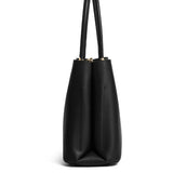 Soft Black Leather Tote - Spacious Handbag for Work & Travel