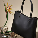 Soft Black Leather Tote - Spacious Handbag for Work & Travel