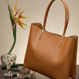 Soft Brown Leather Tote - Spacious Handbag for Work & Travel