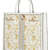 White Printed Leather Tote - Double Handle Shoulder Bag