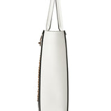 White Printed Leather Tote - Double Handle Shoulder Bag