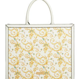 White Printed Leather Tote - Double Handle Shoulder Bag