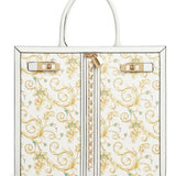 White Printed Leather Tote - Double Handle Shoulder Bag