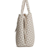White & Cream Print Leather Tote - Large Handbag with Handles