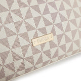 White & Cream Print Leather Tote - Large Handbag with Handles