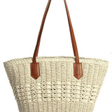 Brown Handmade Woven Straw Tote - Large Summer Beach Bag