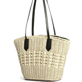 Black Handmade Woven Straw Tote - Large Summer Beach Bag