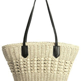 Black Handmade Woven Straw Tote - Large Summer Beach Bag