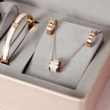 Uhura 1 Pack Women’s Watch Gift Set Black Rose Gold With White Ceramic Bracelet Necklace Earrings Combo Jewelry Set