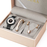 Uhura 1 Pack Women’s Watch Gift Set Black Rose Gold With White Ceramic Bracelet Necklace Earrings Combo Jewelry Set
