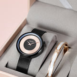 Uhura 1 Pack Women’s Watch Gift Set Black Rose Gold With White Ceramic Bracelet Necklace Earrings Combo Jewelry Set