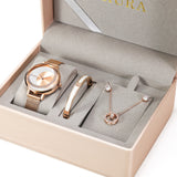 Uhura Combo Pack Rose Gold Analog Watch With Matching Bracelet and Crystal Pendant Necklace & Earrings – Stylish Jewelry Combo